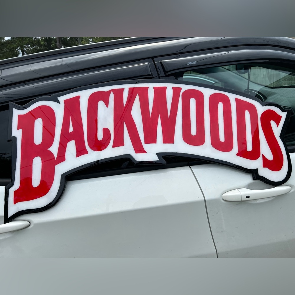 Backwoods Red and White Sign